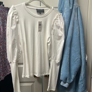 White long sleeve shirt Ruffled Contrast Top